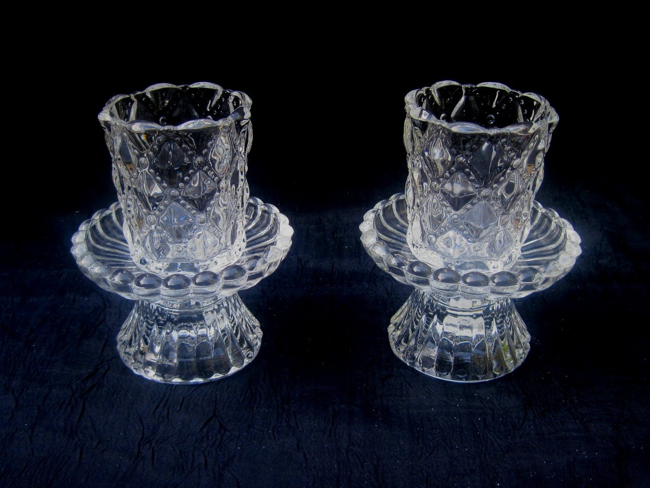 Partylite Crystal Candle Holders Quilted P9246 Set of 2