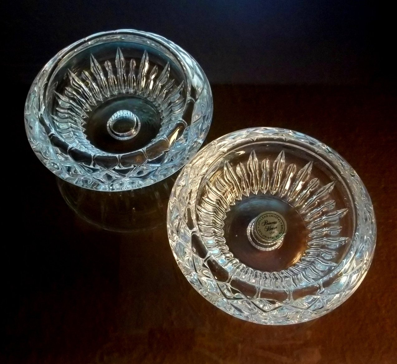 Princess House Lead Crystal Reversible Candle Holders Set of 2
