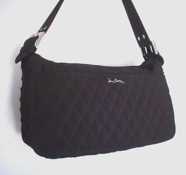 ... of Vera Bradley Black Quilted Microfiber Handbag Shoulder Bag Purse