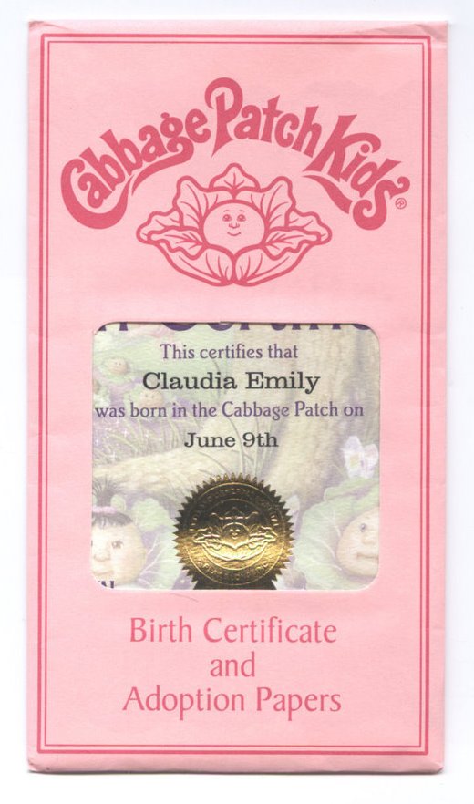 cabbage patch kid adoption certificate
