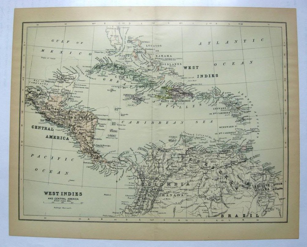 Johnson's  Map of West Indies and Central America -  Original (1897)