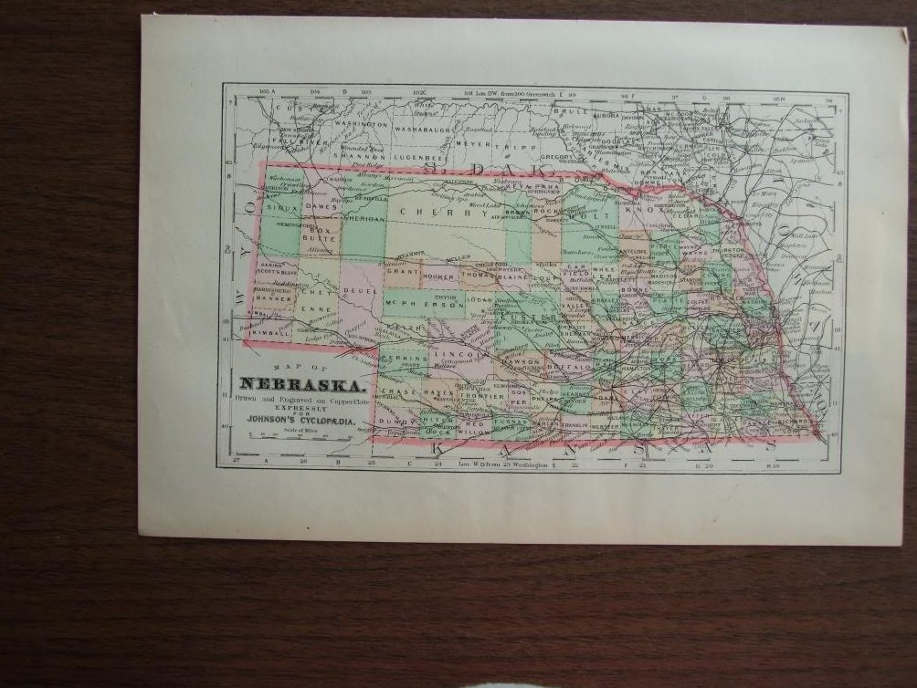 Johnson's  Map of Nebraska -  Original (1895)