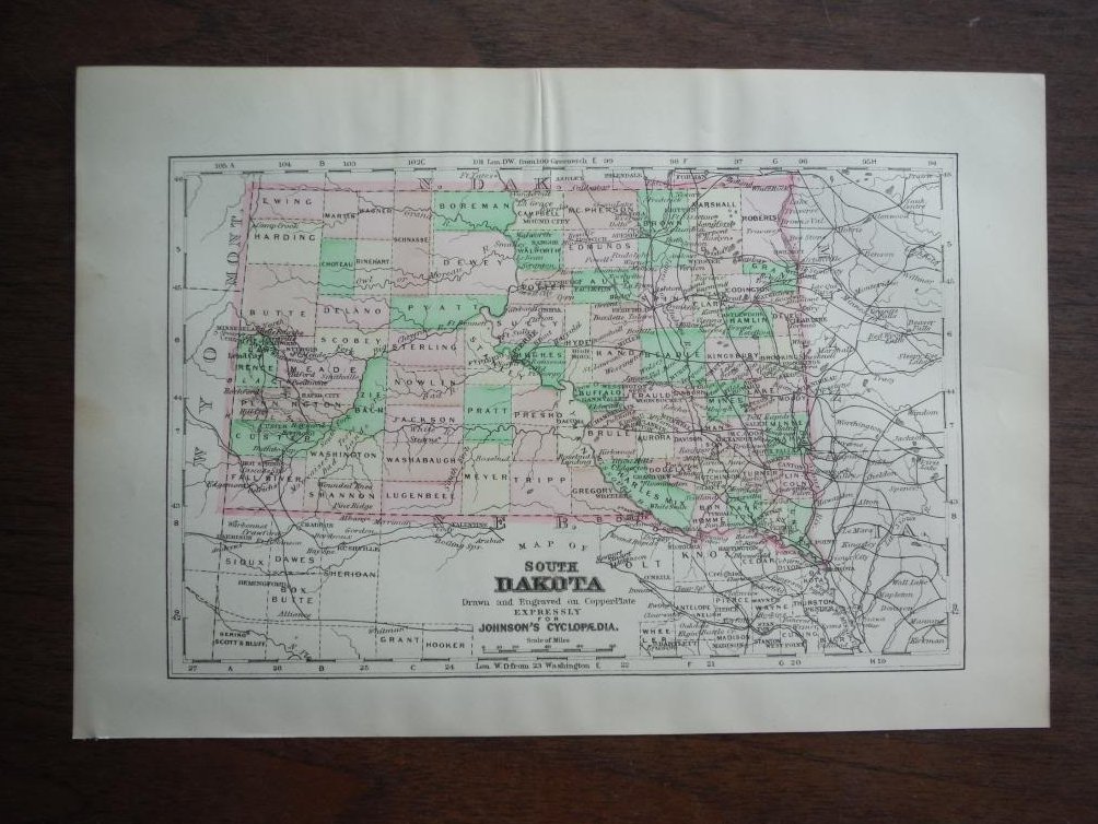 Johnson's  Map of South Dakota -  Original (1895)