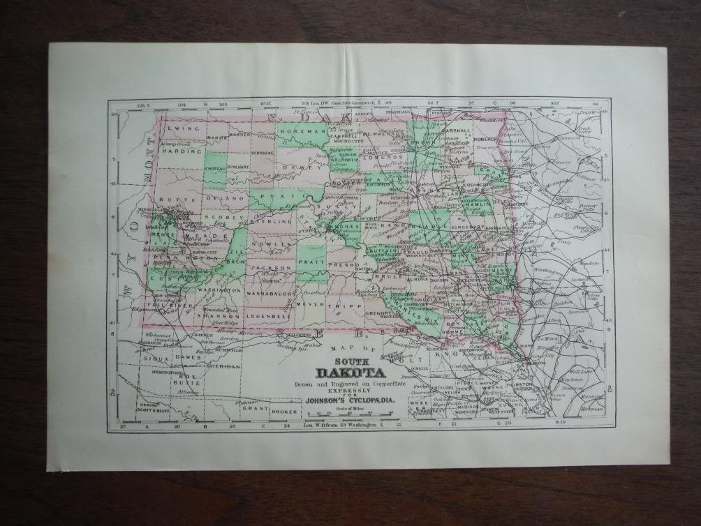 Johnson's  Map of South Dakota -  Original (1895)