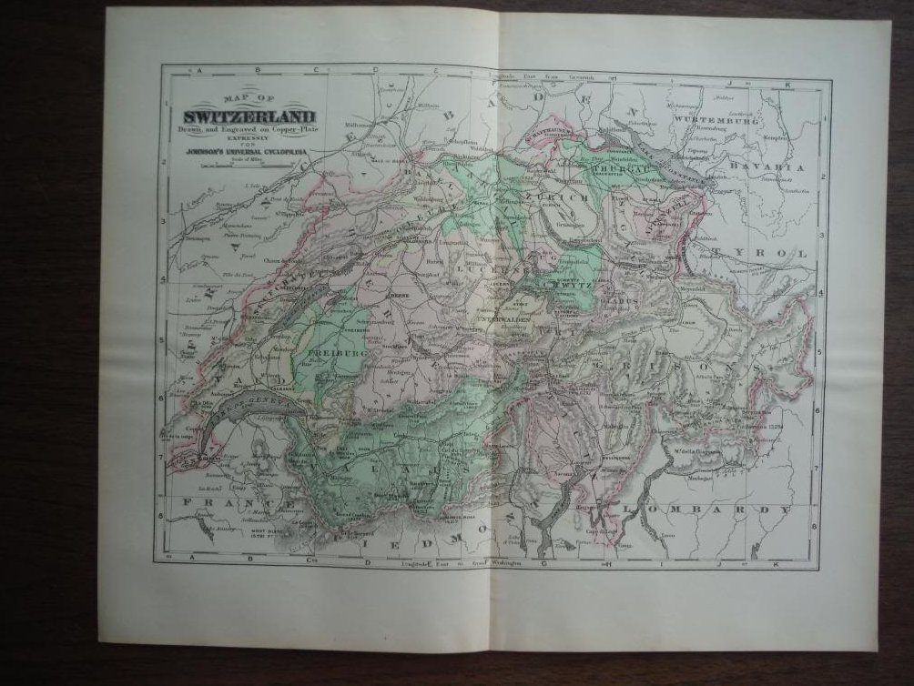 Johnson's  Map of Switzerland -  Original (1895)