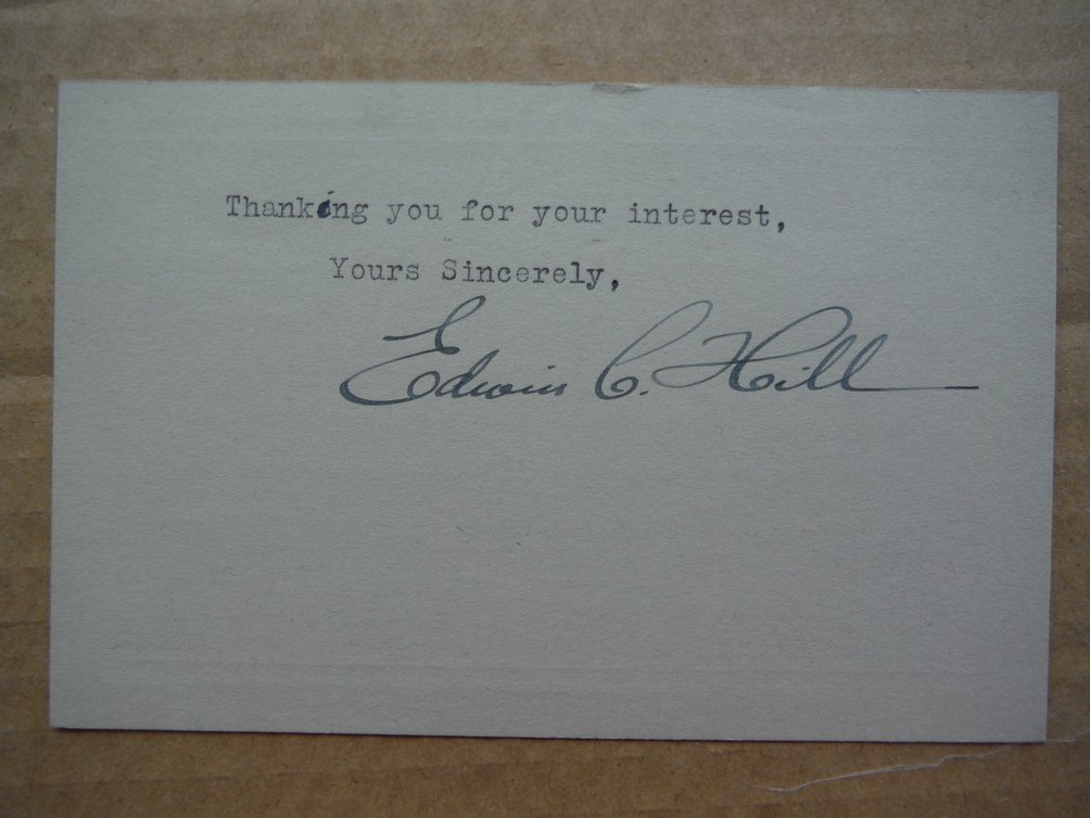 Image 0 of Edwin C. Hill original autograph (1933)