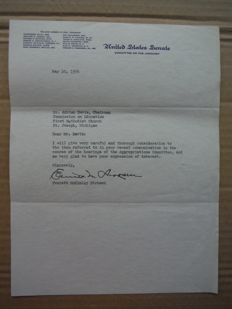 Image 0 of Senator Everett M. Dirksen autographed letter (1954)