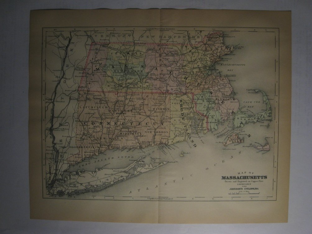 Image 0 of Johnson's  Map of Massachusetts -  Original (1897)