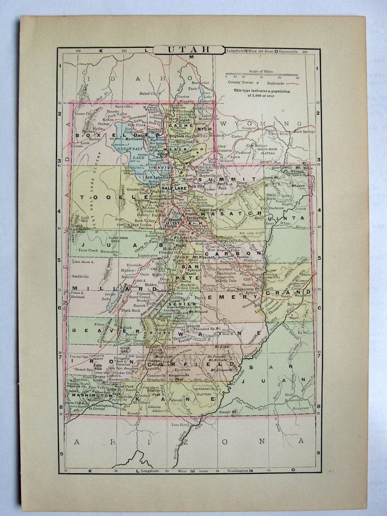 Johnson's  Map of Utah -  Original (1897)