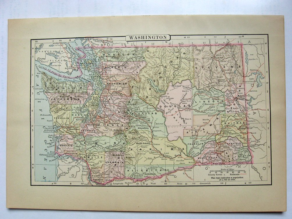 Johnson's  Map of Washington -  Original (1897)