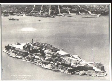 Alcatraz Island Federal Penitentiary Black and White Postcard