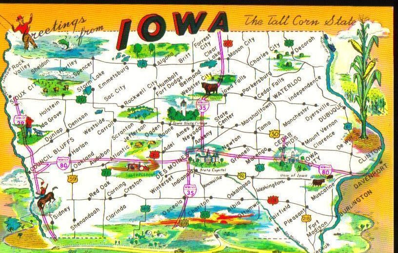 Greetings from Iowa Vintage Postcard 