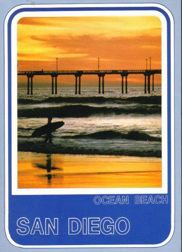 San Diego California Postcard Surfer at Sunset