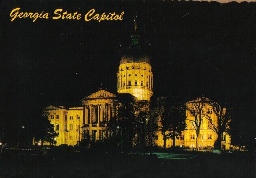 Night View of the Georgia State Capitol Building Vintage Postcard