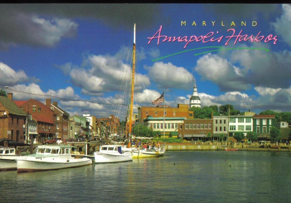 Historic Annapolis Harbor Fishing Boats Maryland Postcard