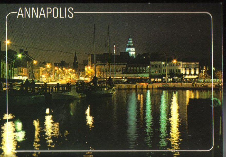 Annapolis Harbor at night Maryland Postcard