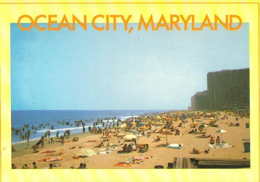 Ocean City, Maryland Vintage Beach View Postcard