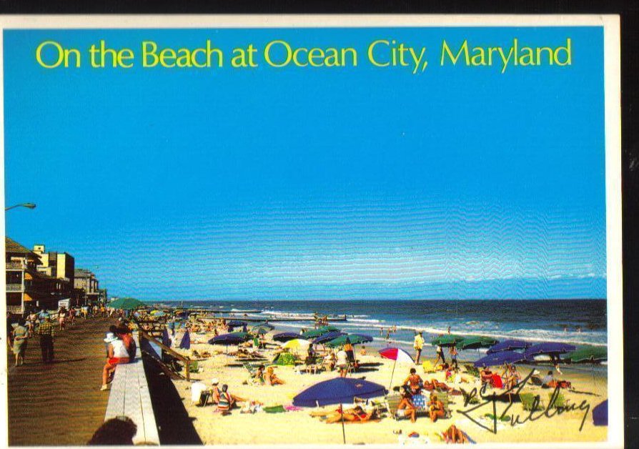 On the Beach at Ocean City, Maryland, Vintage Signed Postcard