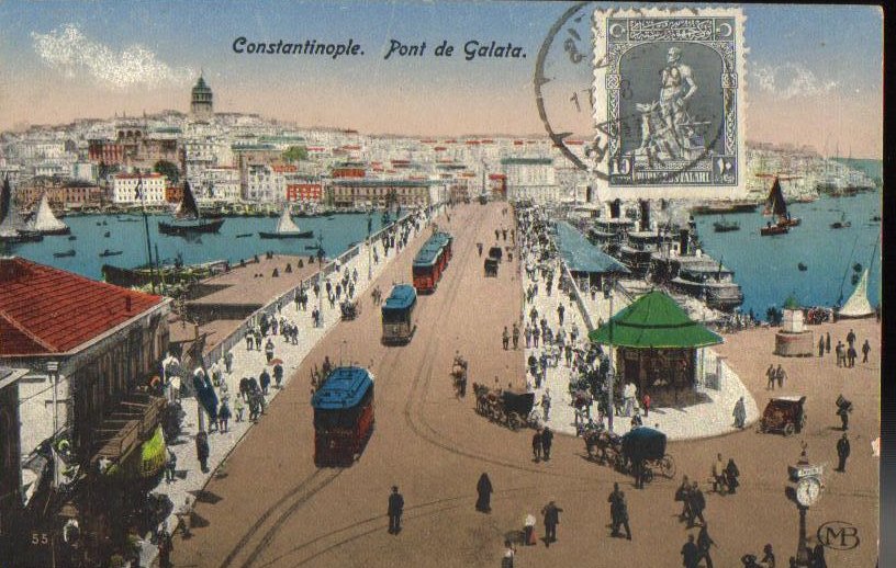 Constantinople Bridge Pont de Galata Turkish Postcard 1929