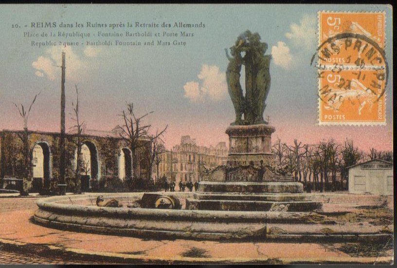 Ruins at Reims France Antique Postcard 1923