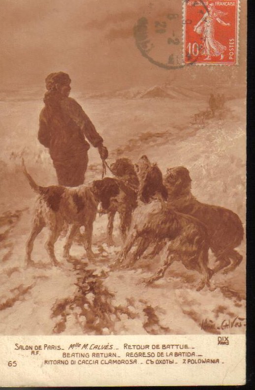 Man with Dogs Paris France Antique Postcard 1921