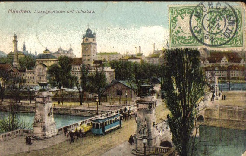 Ludwigsbrucke Bridge Munchen Munich Germany Antique Postcard 1911