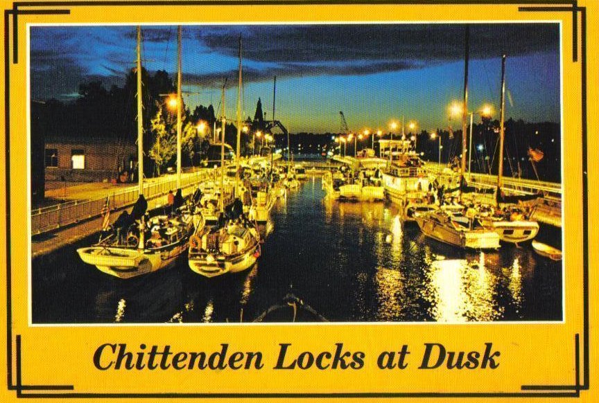 Chittenden Locks at Dusk Seattle Washington Postcard