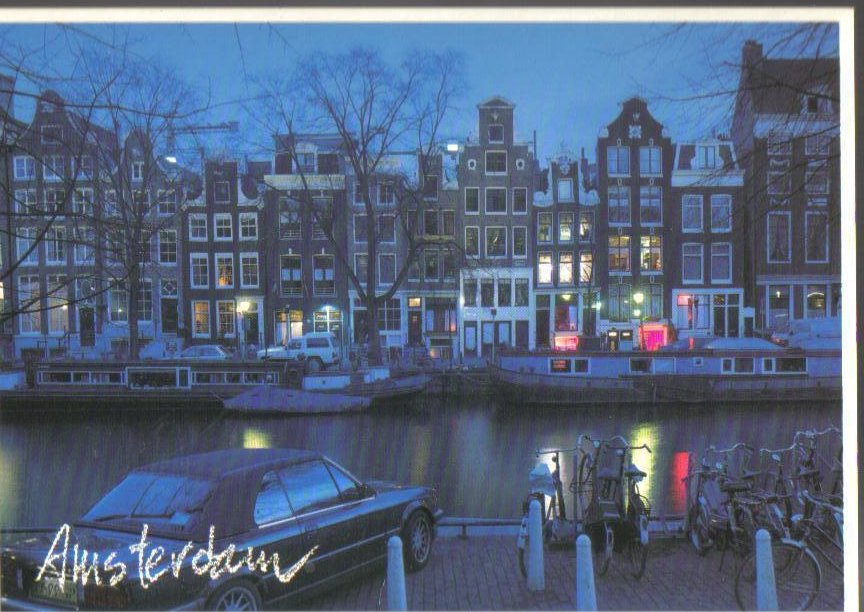 Amsterdam at Night Collectible Postcard