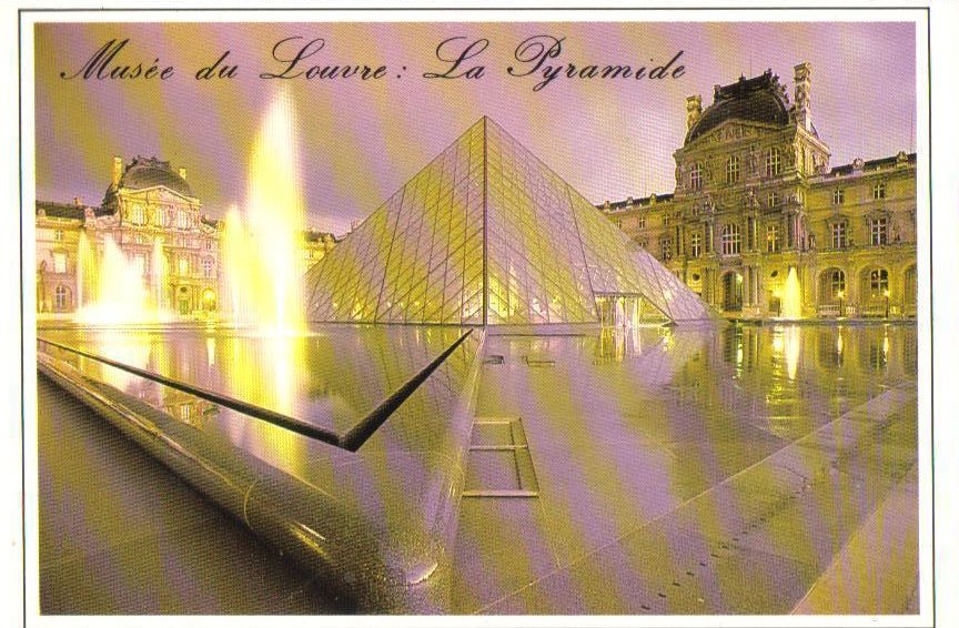 Pyramid at the Louvre Museum in Paris, France Postcard Side View