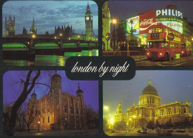 London by Night, United Kingdom Postcard