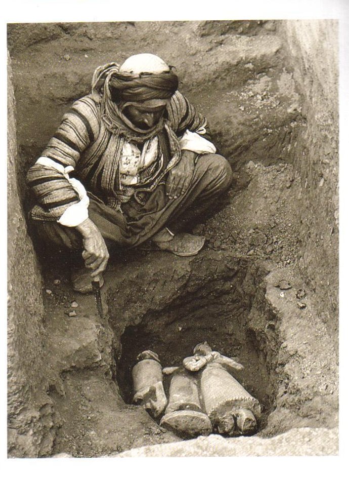 Examining Sumerian Statues, Tell Asmar, Iraq Postcard