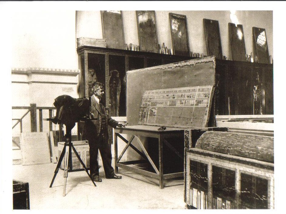 Photographing inscriptions on coffins in the Eqyptian Museum