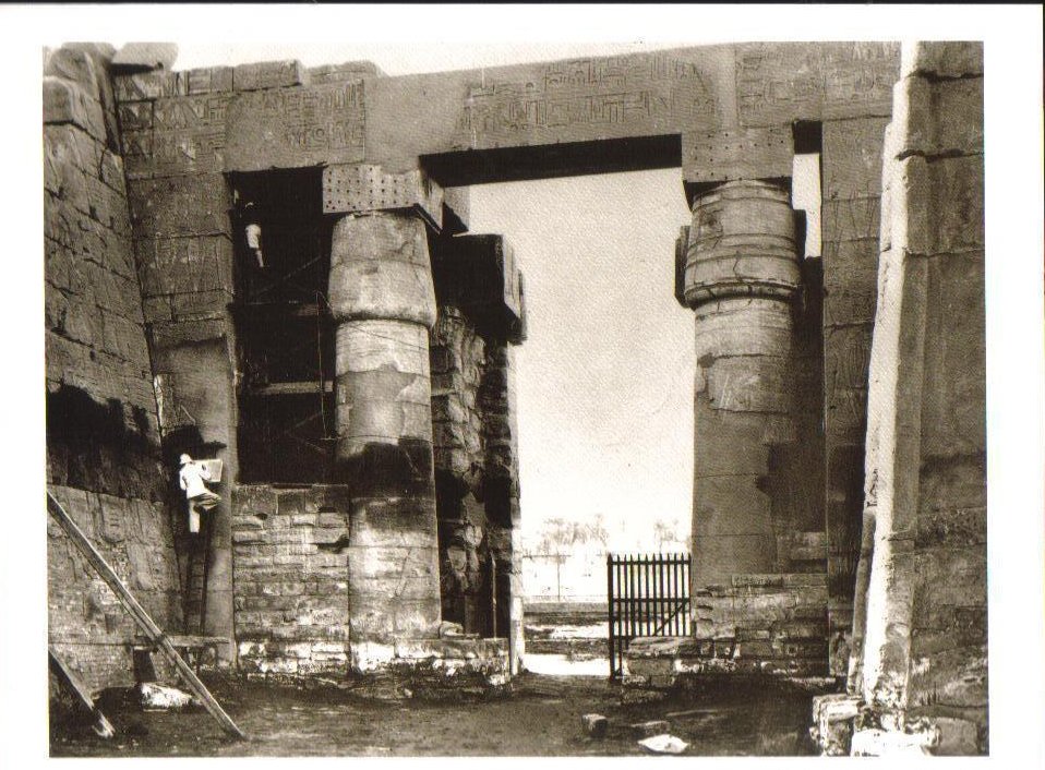 Copying inscriptions on the Temple of Amun, Karnak Postcard