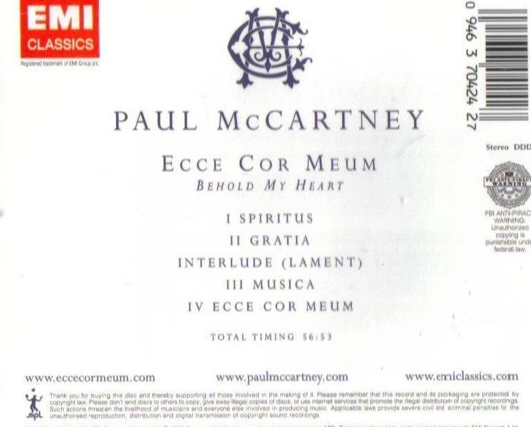 '.Paul McCartney Ecce Cor Meum  .'