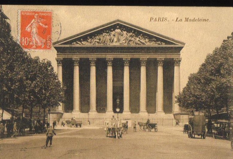 La Madeleine Greek Temple in Paris France 1910 Antique Postcard