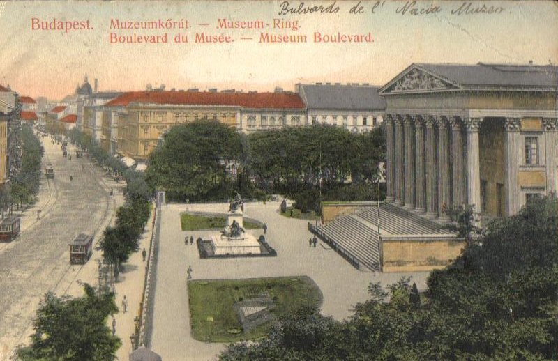 Museum Boulevard Budapest Hungary Antique Postcard 1912