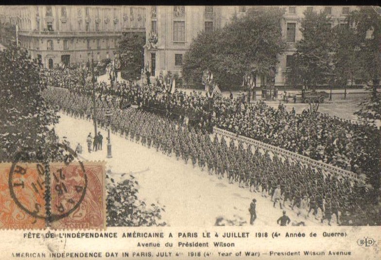 American Independence Day in Paris 1918 Antique Postcard