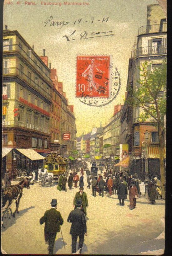 Fauberg Montmartre Paris France Antique Postcard 1911