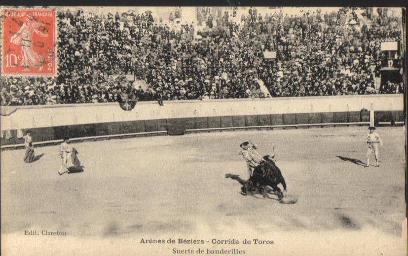 Bullfight at Arena, Beziers, France Postcard 1921