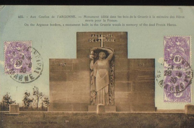 Monument to French Heroes Argonne France Postcard 1930