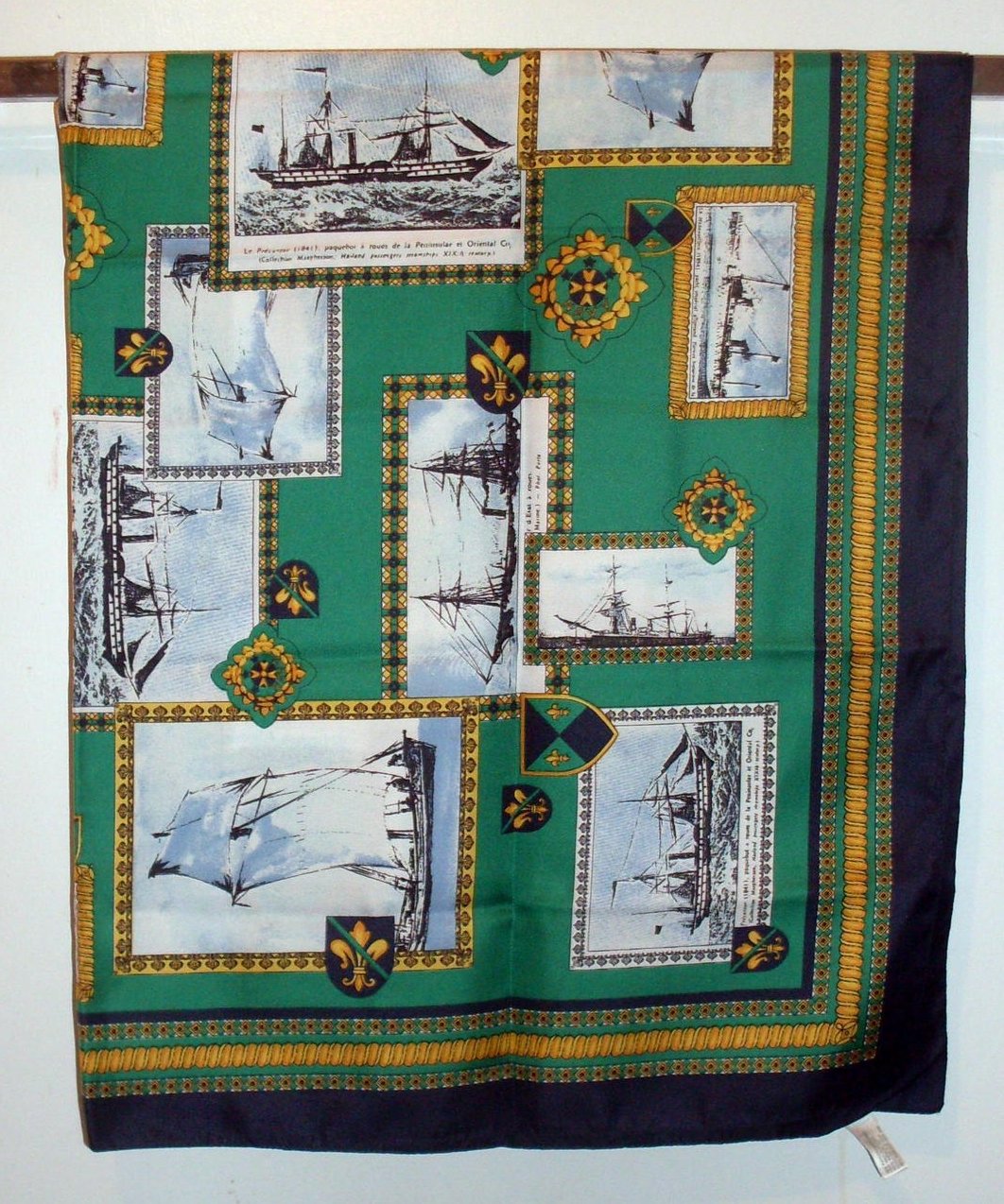 Symphony Tall Ships Silk Scarf Green Blue Gold 34 inch