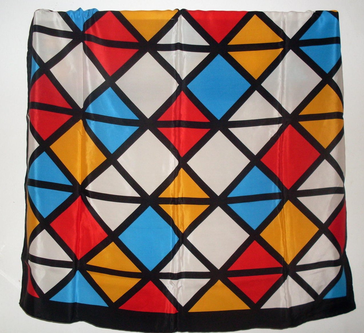 Echo Geometric Print Silk Scarf Black White Blue 35 Inch