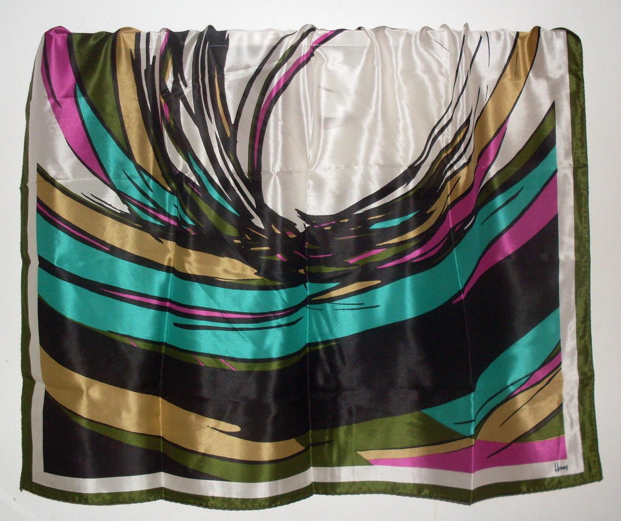 Scarf by Honey Dramatic Print Silk Black White Pink 32 Inch