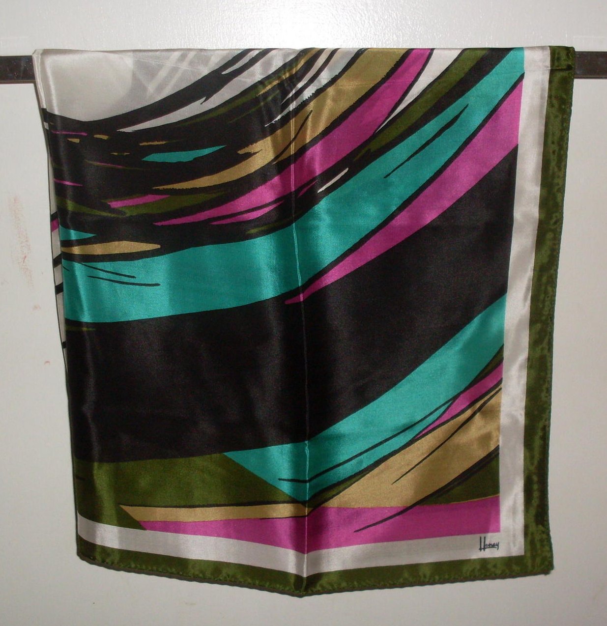 Scarf by Honey Dramatic Print Silk Black White Pink 32 Inch