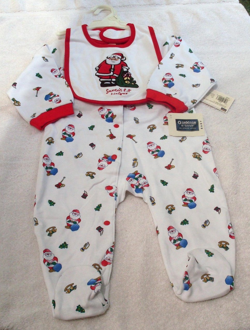 Osh Kosh B'Gosh Infant Footed Sleeper Santa Print Bib 2 pc set