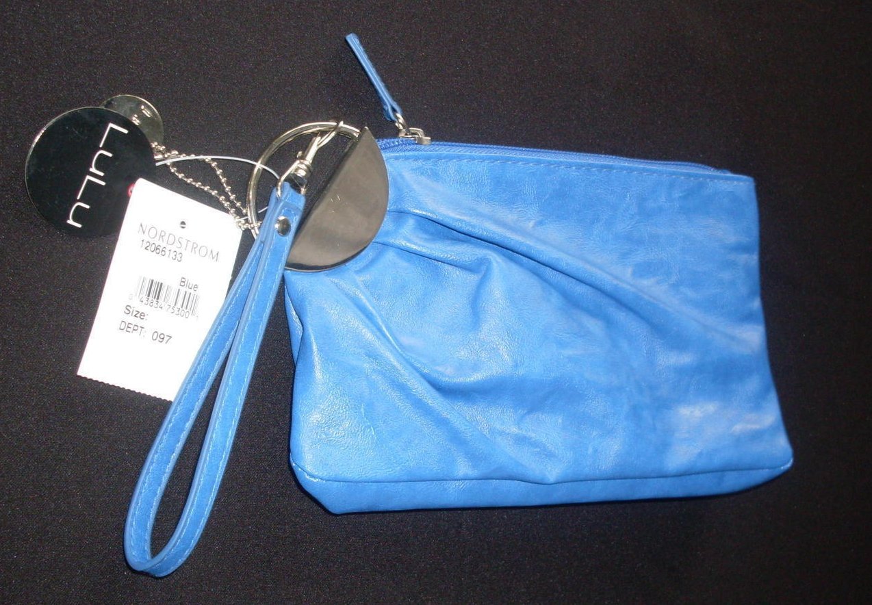 Clutch Bag Blue Lulu Rouched Leather Mini Handbag Purse Blue 