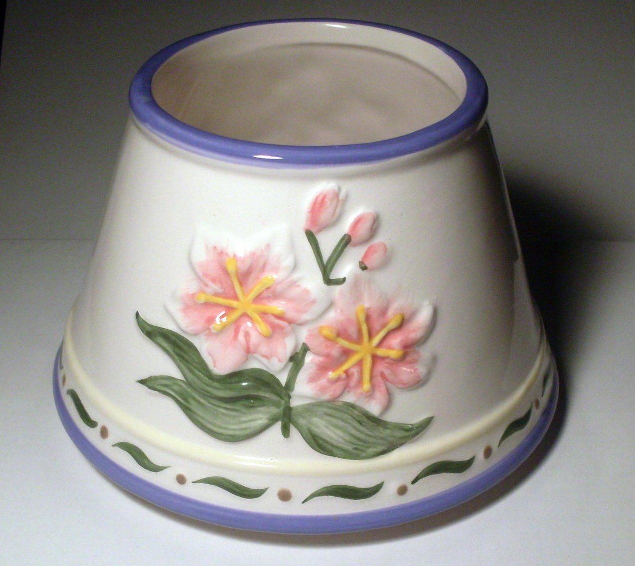 Ceramic Candle Jar Shade Floral French Blue White Pink