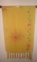 Mexican Sunburst Print Scarf Wrap Sarong Yellow Sheer Gauze