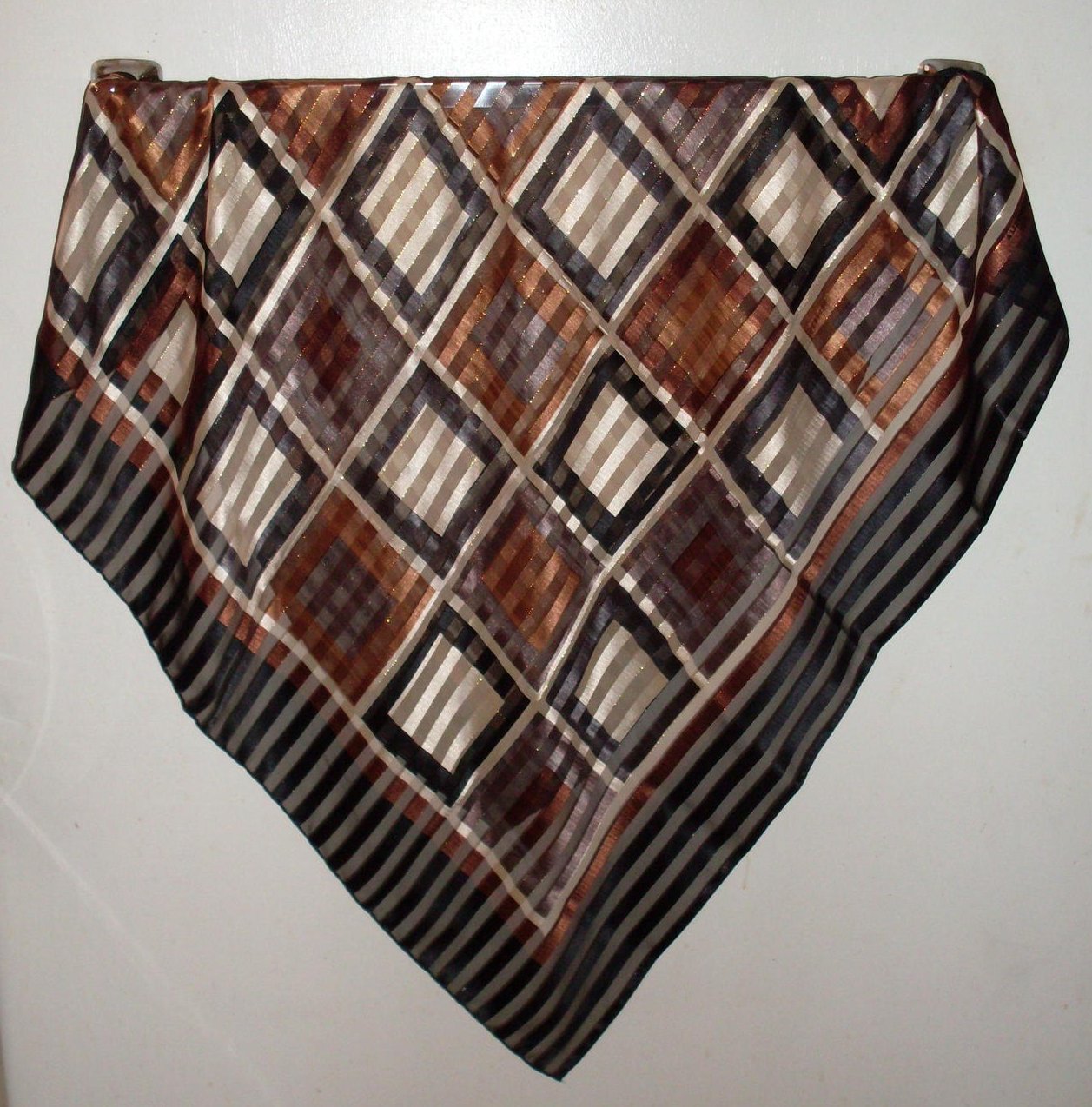 Geometric Blocks and Stripes Scarf Black Brown White 36 X 34