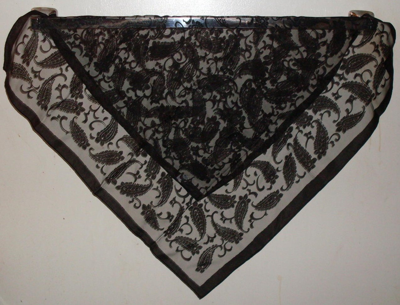 Sheer Paisley Print Scarf Black 25 X 25